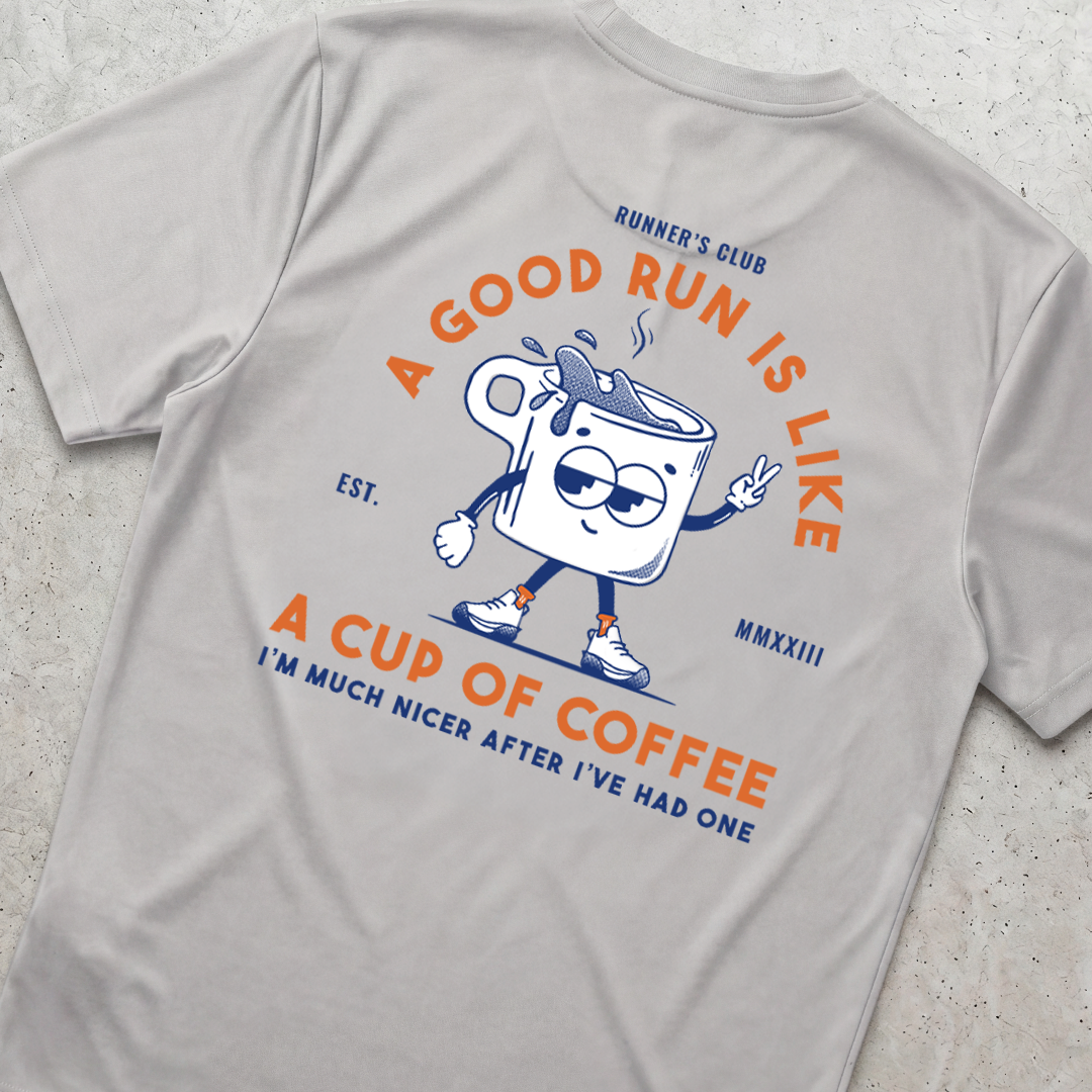 A Good Run Is Like A Cup Of Coffee Grey - T-Shirt