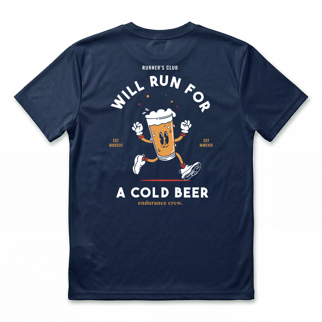 Will Run For A Cold Beer Blue - T-Shirt