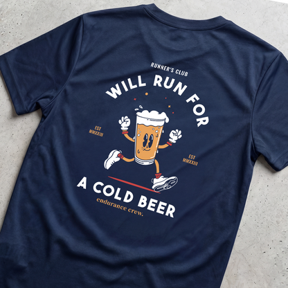 Will Run For A Cold Beer Blue - T-Shirt