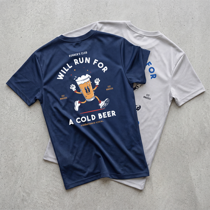 Will Run For A Cold Beer Blue - T-Shirt